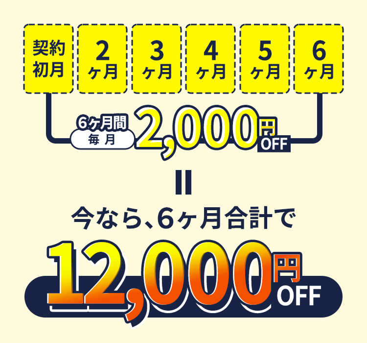 今なら6ヶ月合計で12,000円OFF